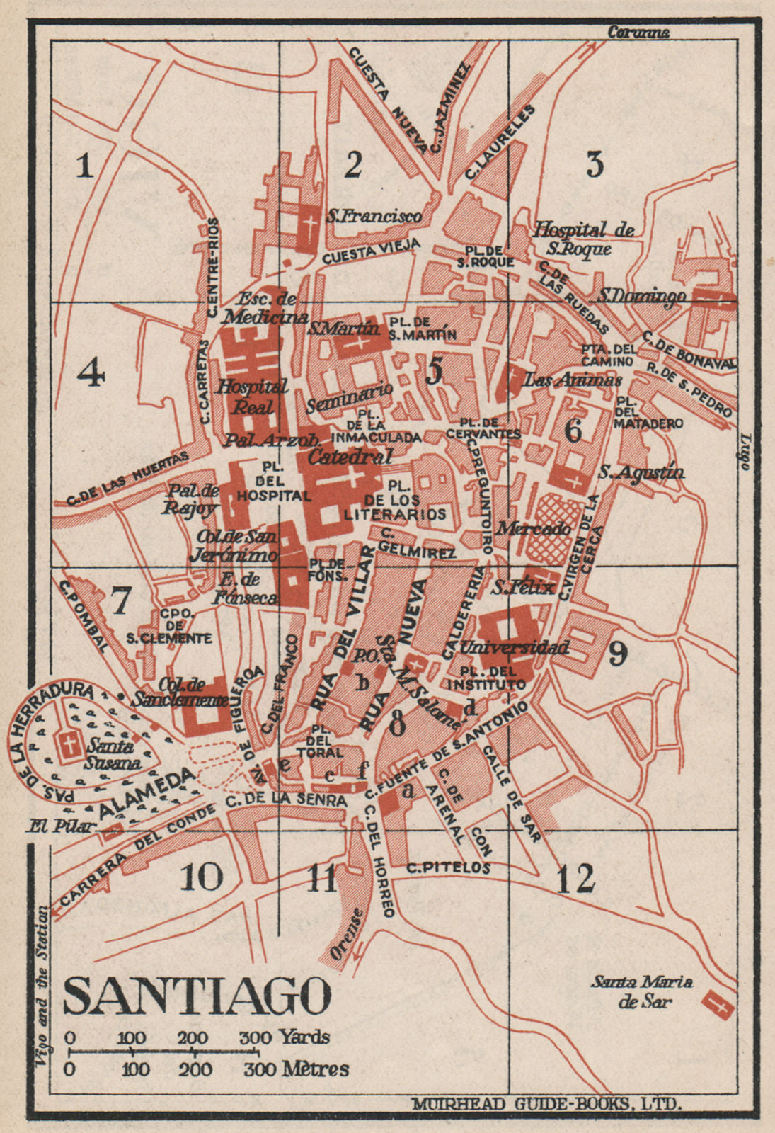 SANTIAGO. Vintage town city map plan. Spain 1930 old vintage chart